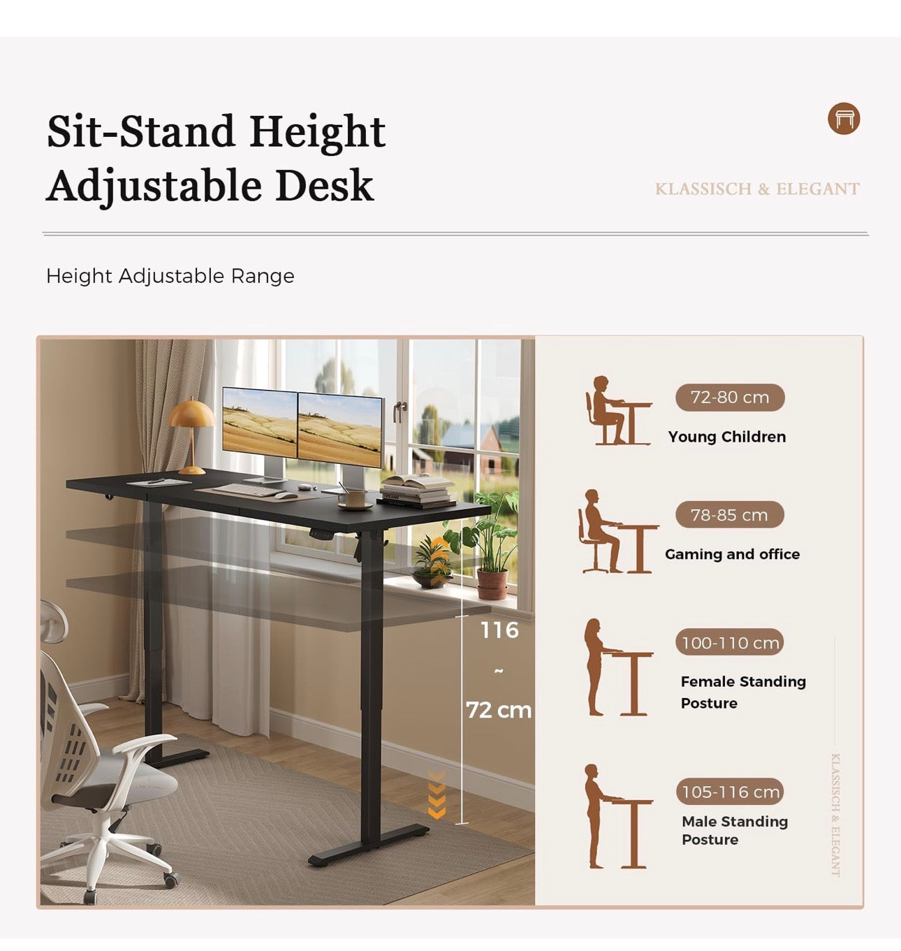 Height-Adjustable Desk, Electric Sit-Stand Office Desk, Computer Desk with 2 Memory Functions