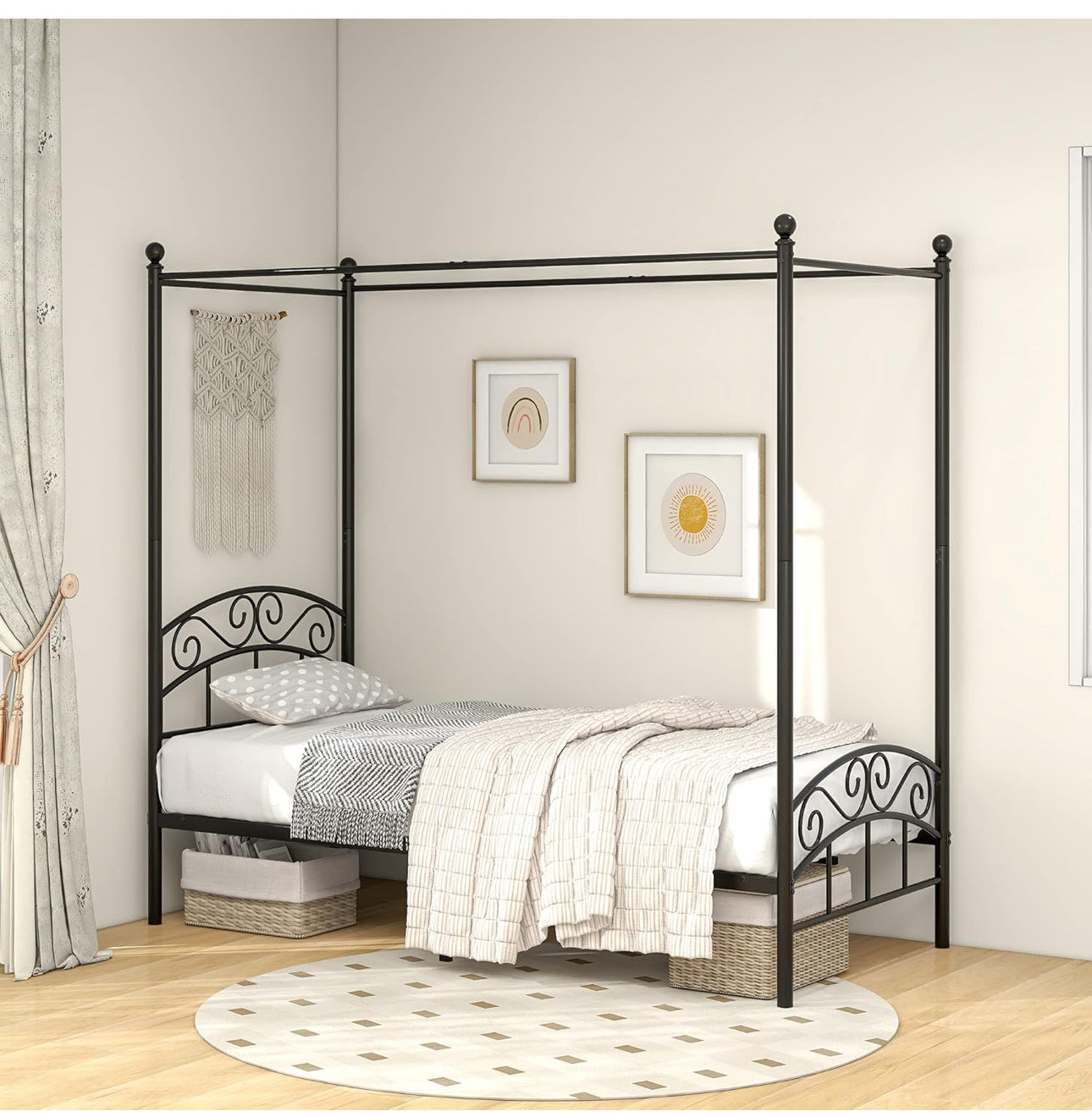 Canopy Bed Frame 3ft Single Size with Ornate European Style