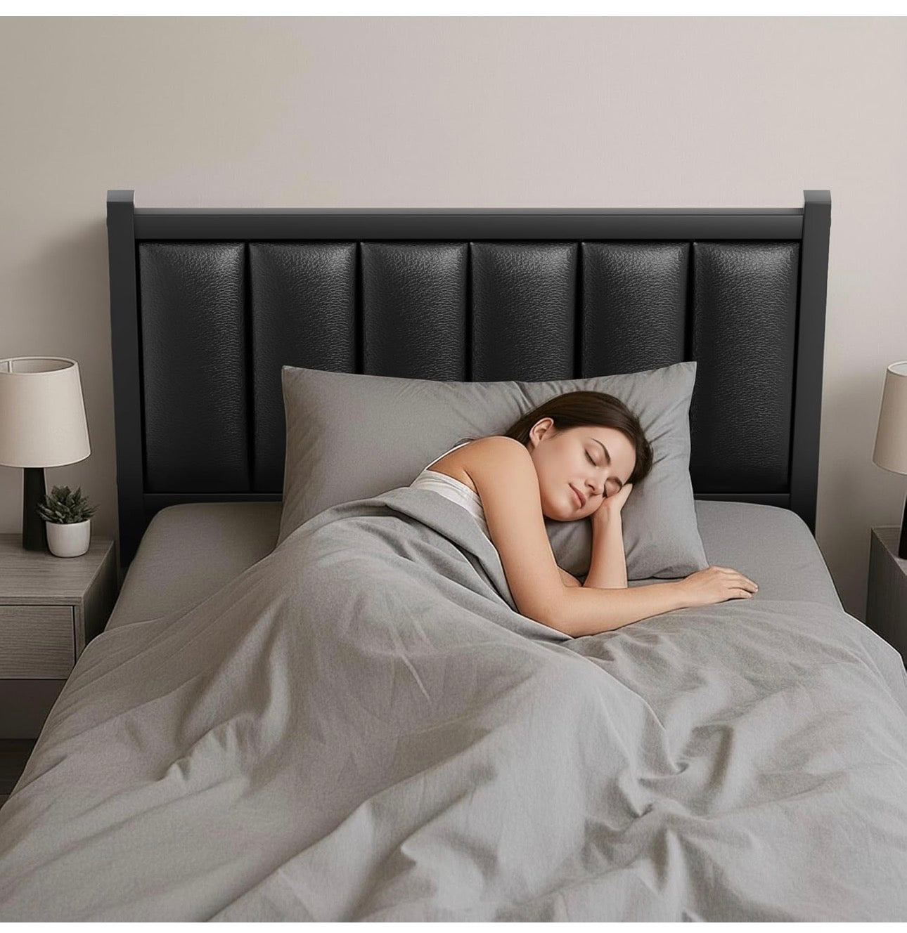 Single Bed Frame with Upholstered Headboard