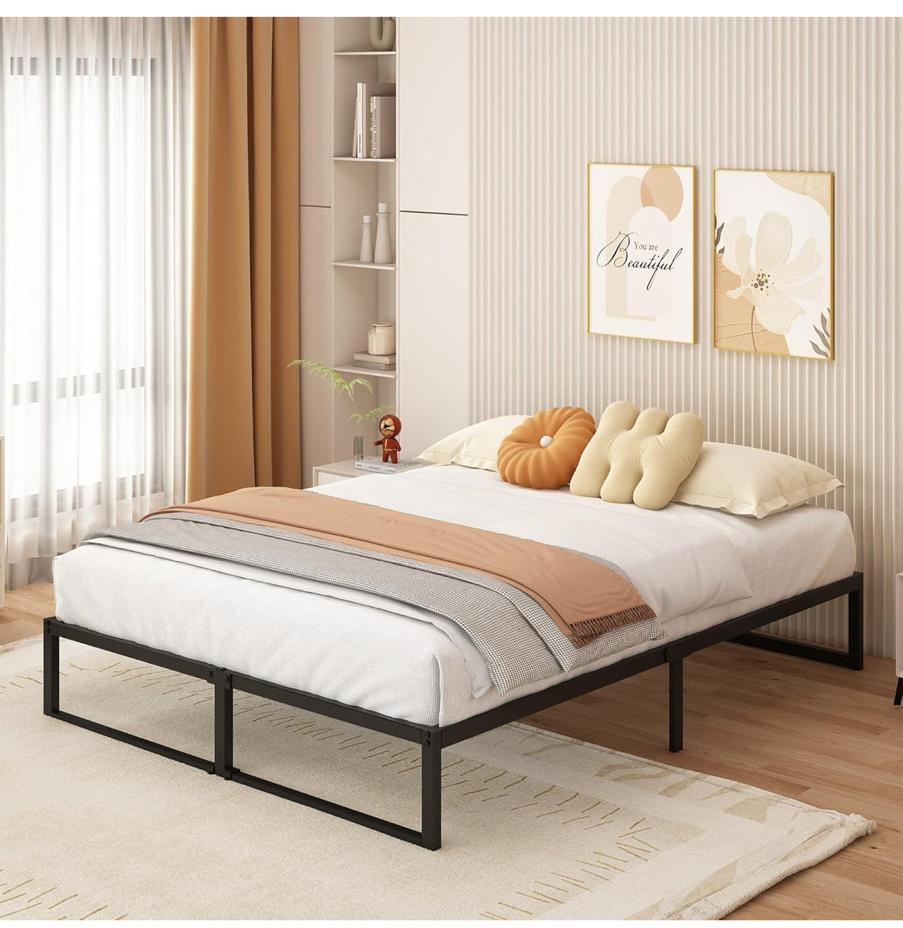 Small Double Bed Frame 120x190 cm Metal Platform Bed Small Double with Steel Slat Support