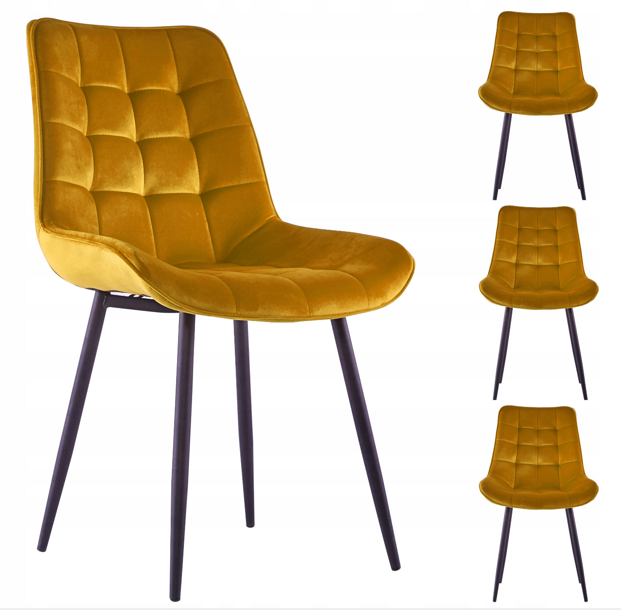 Set Of 4 Velvet Mustard Upholstered Chairs