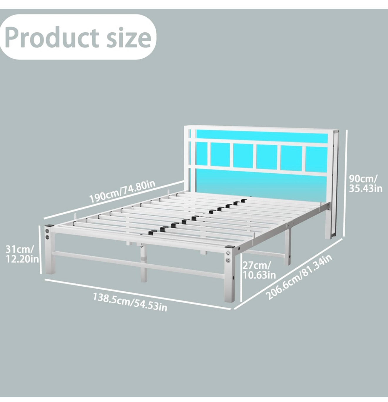 Double Bed Frame with Storage Headboard,4ft6 Bed Frame Double Bed Base with Charging Station and LED Lights