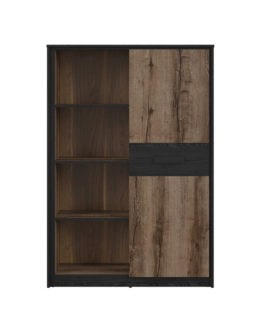 Bookcase Shelf Unit Compact Storage 1 Door 100cm Display Shelving Cabinet Oak/Black Effect