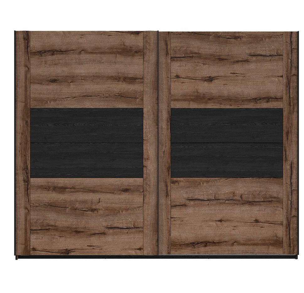 Elegant Large Sliding Door Wardrobe Hanging Rail Bedroom Storage Unit Oak/Black