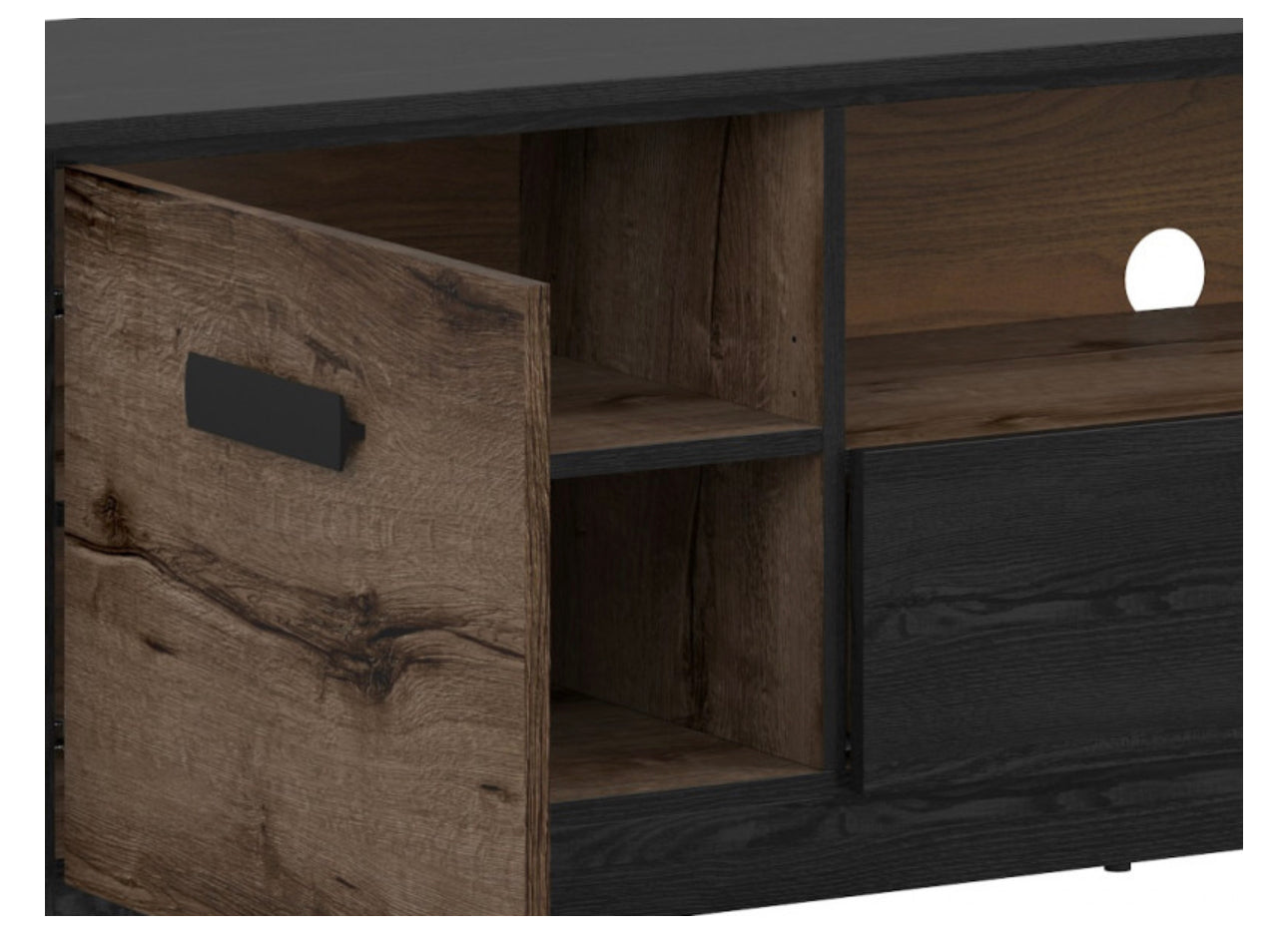 TV Cabinet Entertainment Unit with Drawer Open Shelving Storage 150cm Oak/Black Effect