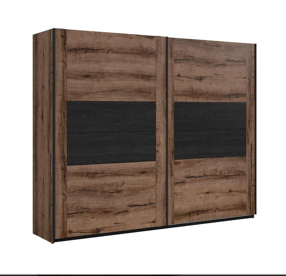 Elegant Large Sliding Door Wardrobe Hanging Rail Bedroom Storage Unit Oak/Black