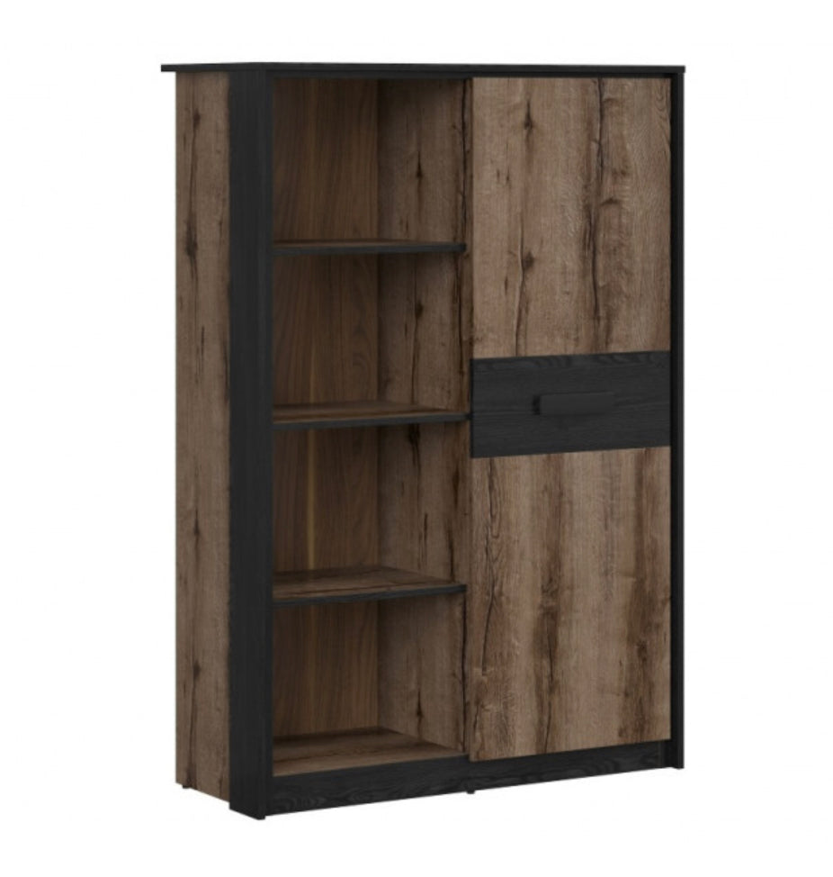 Bookcase Shelf Unit Compact Storage 1 Door 100cm Display Shelving Cabinet Oak/Black Effect