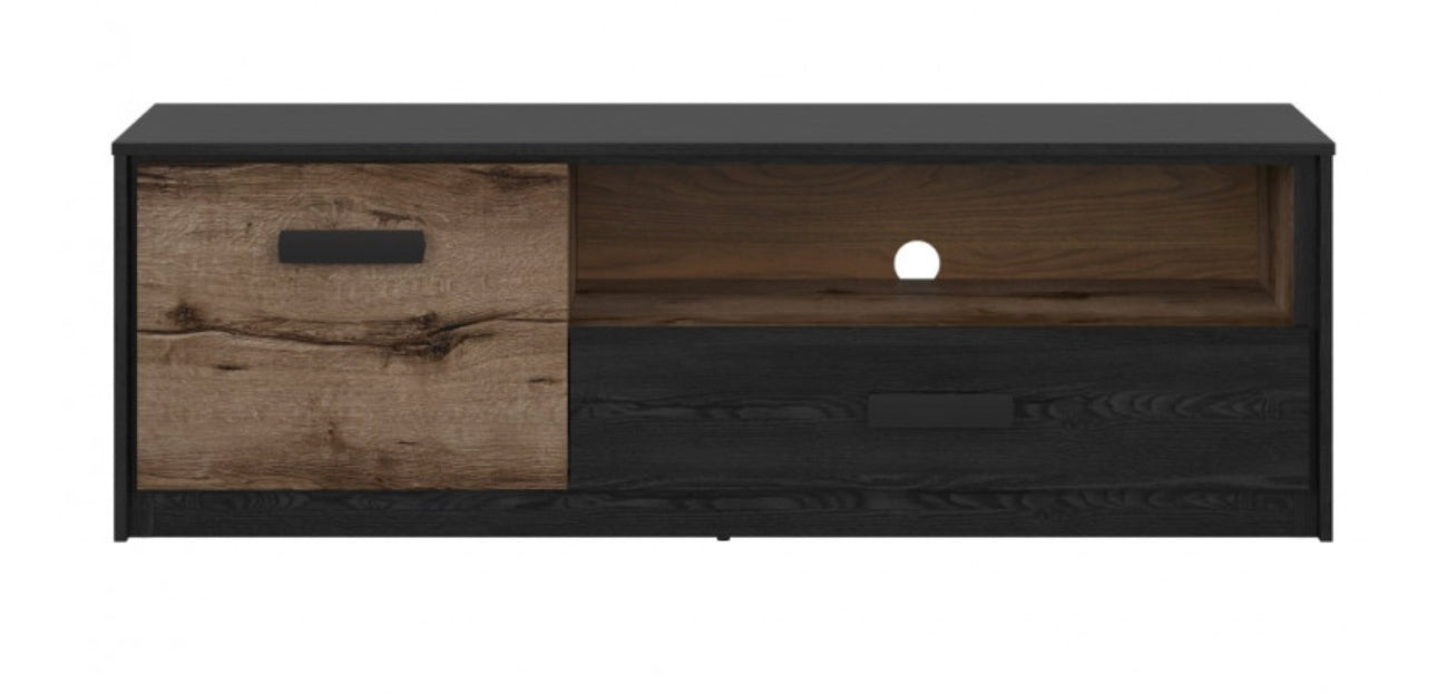 TV Cabinet Entertainment Unit with Drawer Open Shelving Storage 150cm Oak/Black Effect