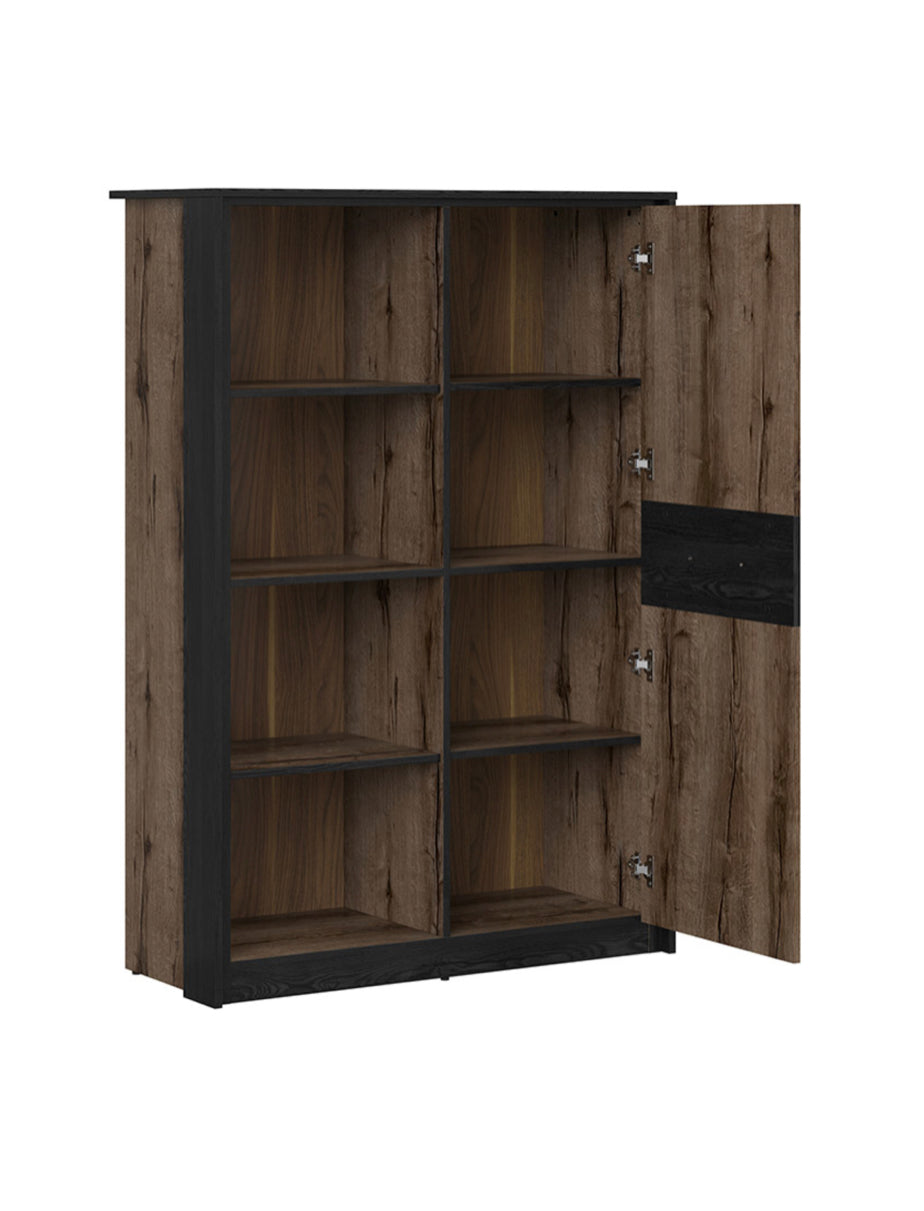 Bookcase Shelf Unit Compact Storage 1 Door 100cm Display Shelving Cabinet Oak/Black Effect