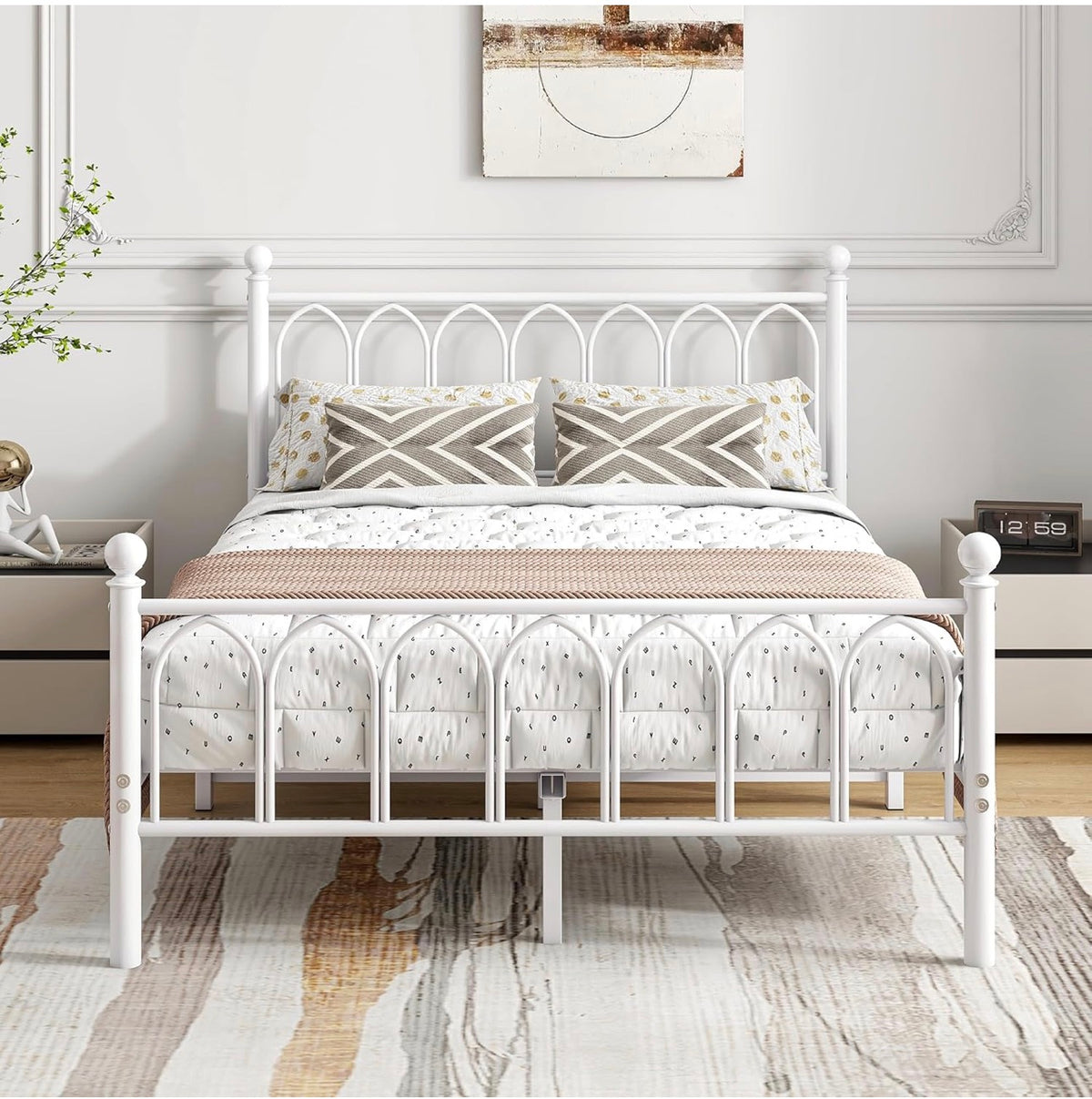Double Metal Bed Frame Modern Style with Headboard