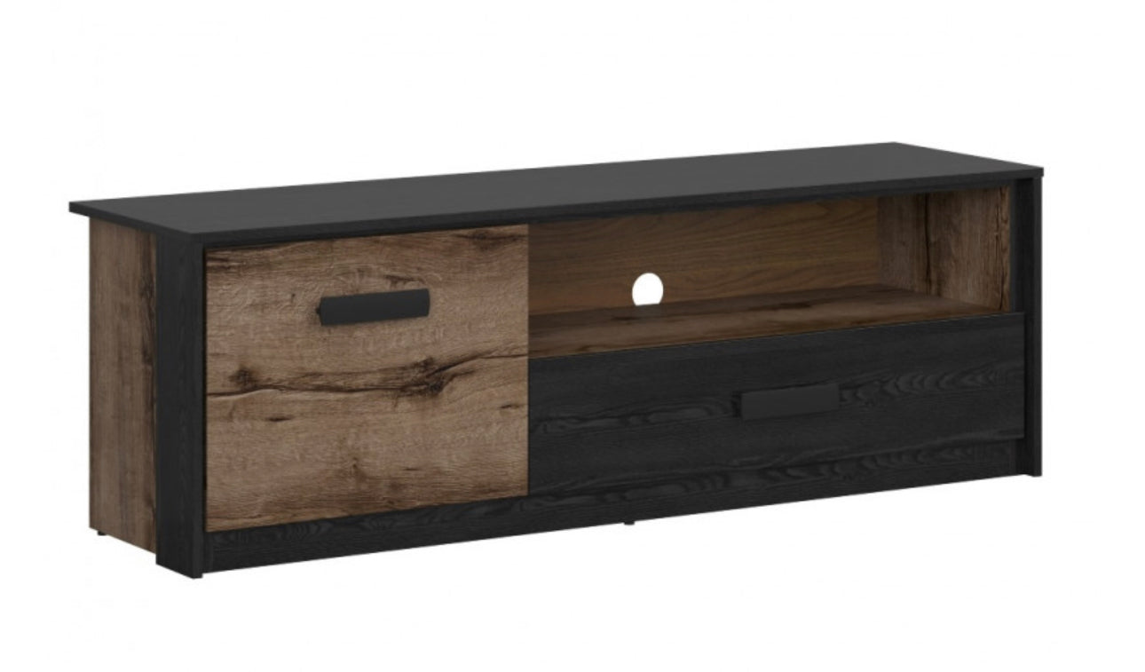 TV Cabinet Entertainment Unit with Drawer Open Shelving Storage 150cm Oak/Black Effect