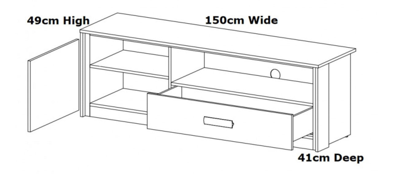 TV Cabinet Entertainment Unit with Drawer Open Shelving Storage 150cm Oak/Black Effect