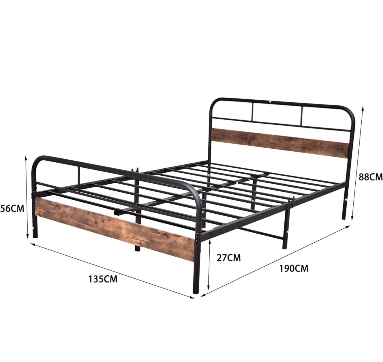 Double Bed Frame with Wood Headboard