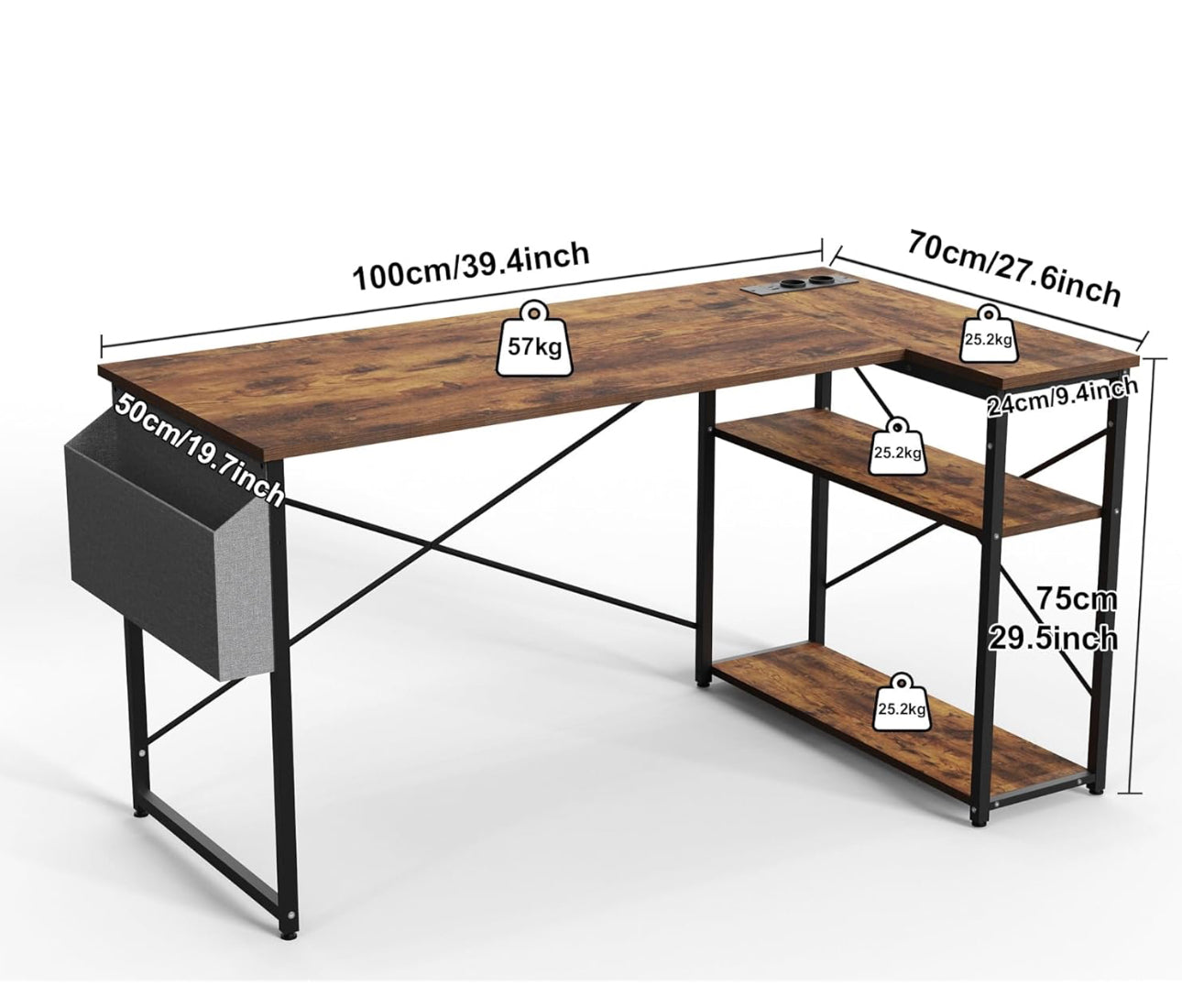 Small L Shaped Desk with Power Outlets
