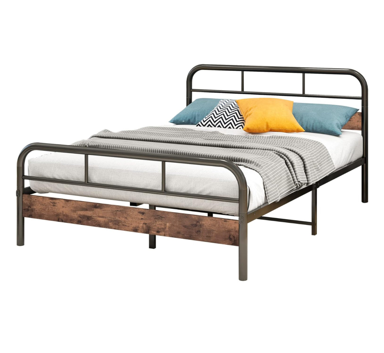 Double Bed Frame with Wood Headboard