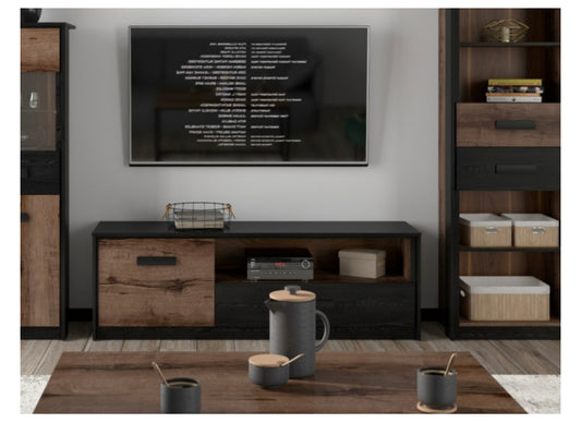 TV Cabinet Entertainment Unit with Drawer Open Shelving Storage 150cm Oak/Black Effect