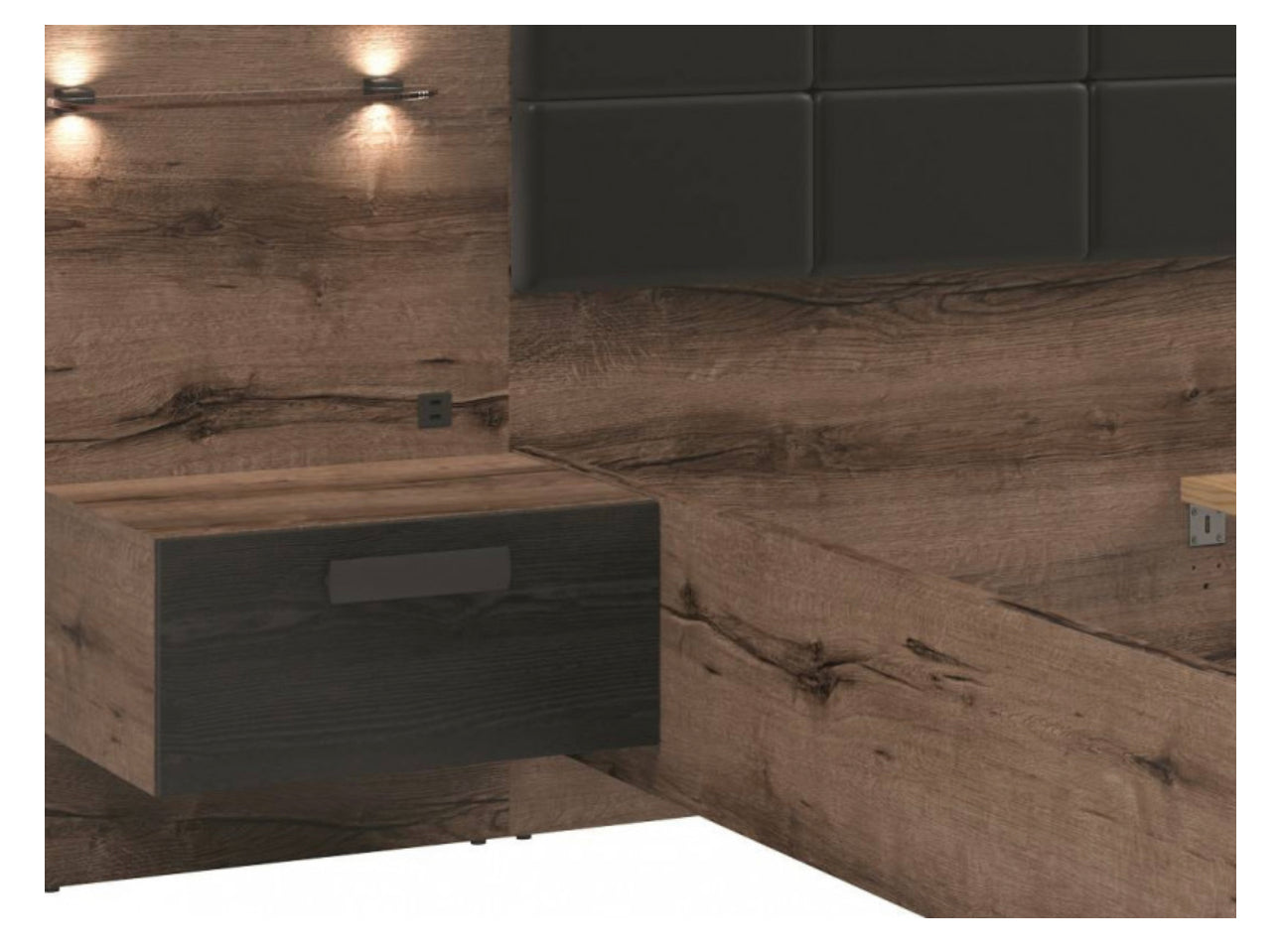 King Size Bed Euro Frame Built-in Bedside Cabinets USB LED Lights Oak/Black