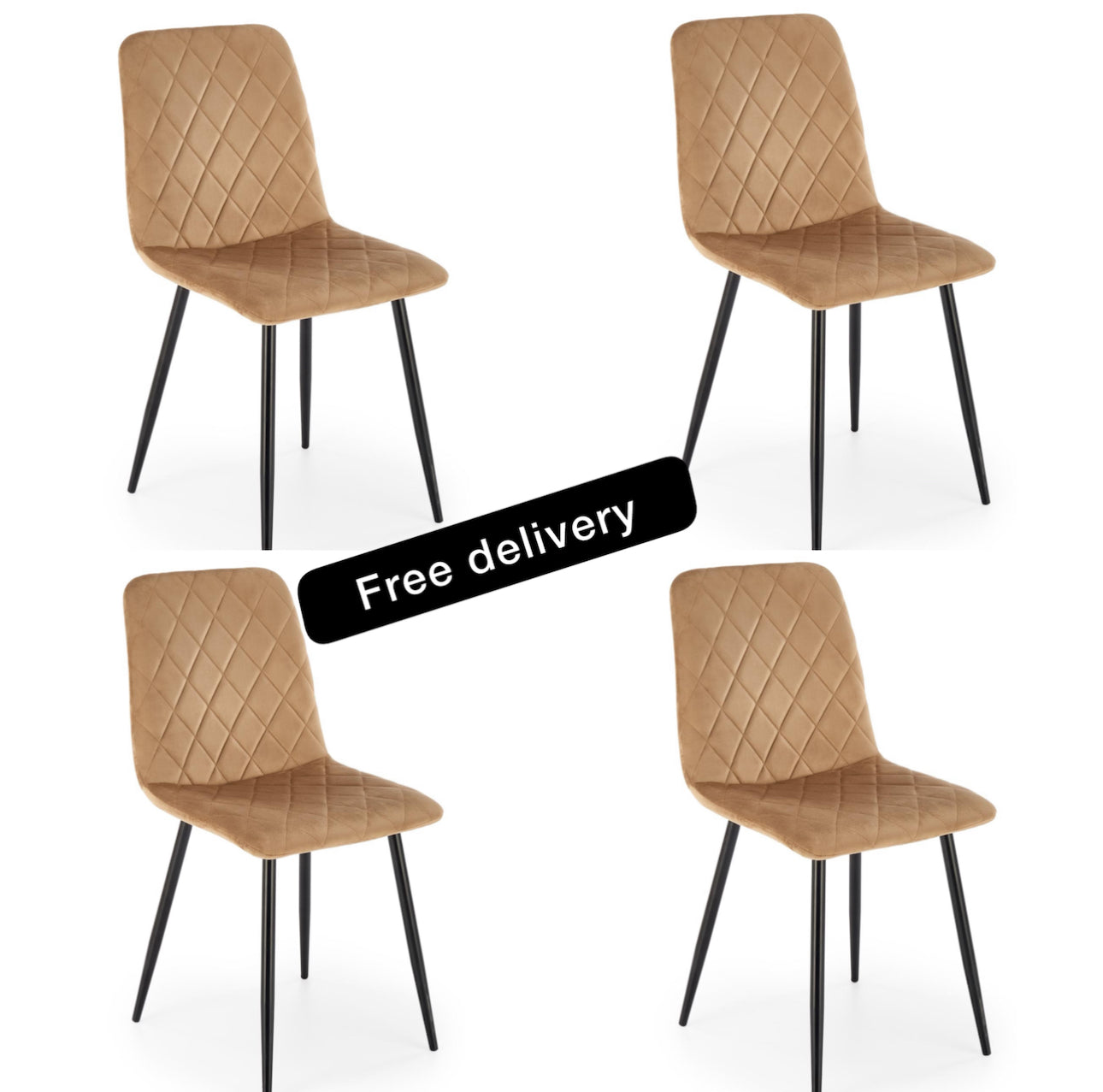 4 Upholstered Chair Velour Metal Beige Black