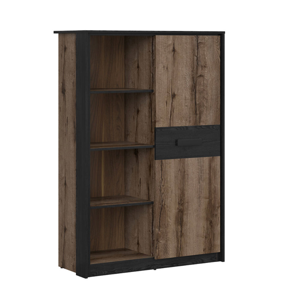 Bookcase Shelf Unit Compact Storage 1 Door 100cm Display Shelving Cabinet Oak/Black Effect