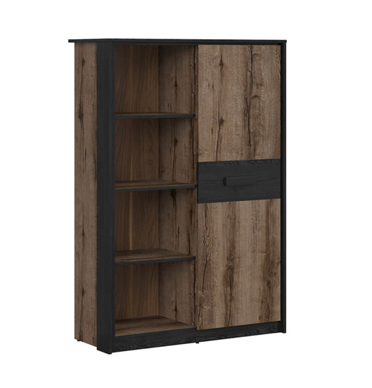 Bookcase Shelf Unit Compact Storage 1 Door 100cm Display Shelving Cabinet Oak/Black Effect
