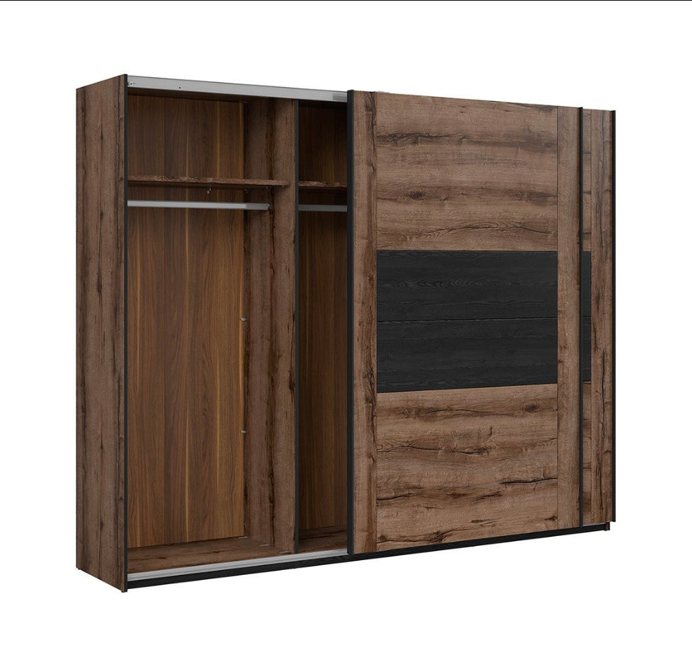 Elegant Large Sliding Door Wardrobe Hanging Rail Bedroom Storage Unit Oak/Black