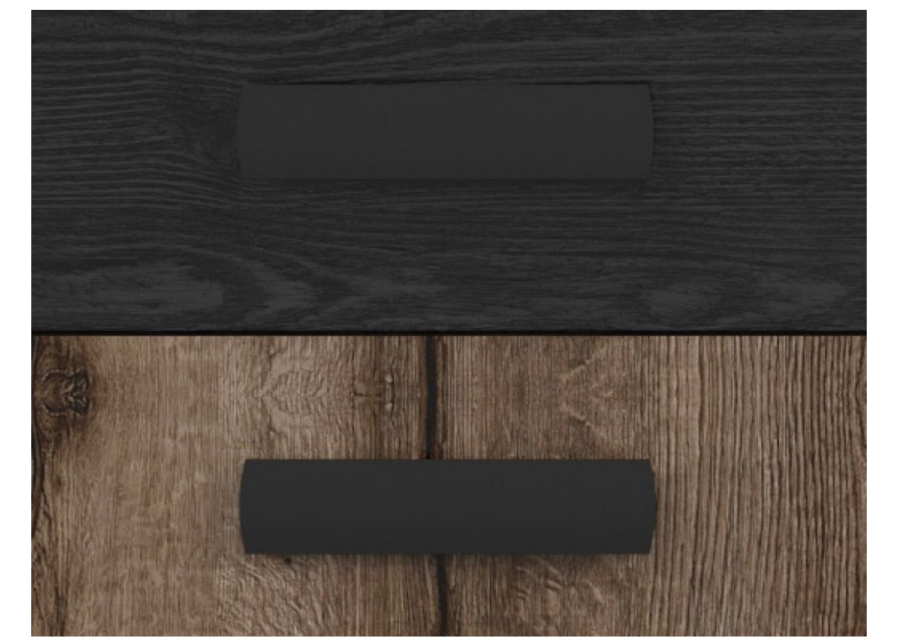Tall Glass Display Cabinet Slim Shelf Unit Buffet LED Lights Oak/Black Effect