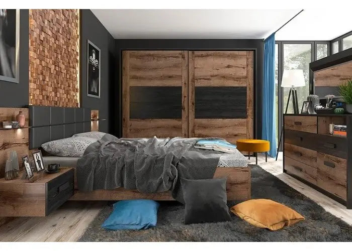 Elegant Large Sliding Door Wardrobe Hanging Rail Bedroom Storage Unit Oak/Black