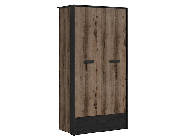 Double Wardrobe with Drawer Hanging Rail 2 Door Storage Unit Oak/Black Effect