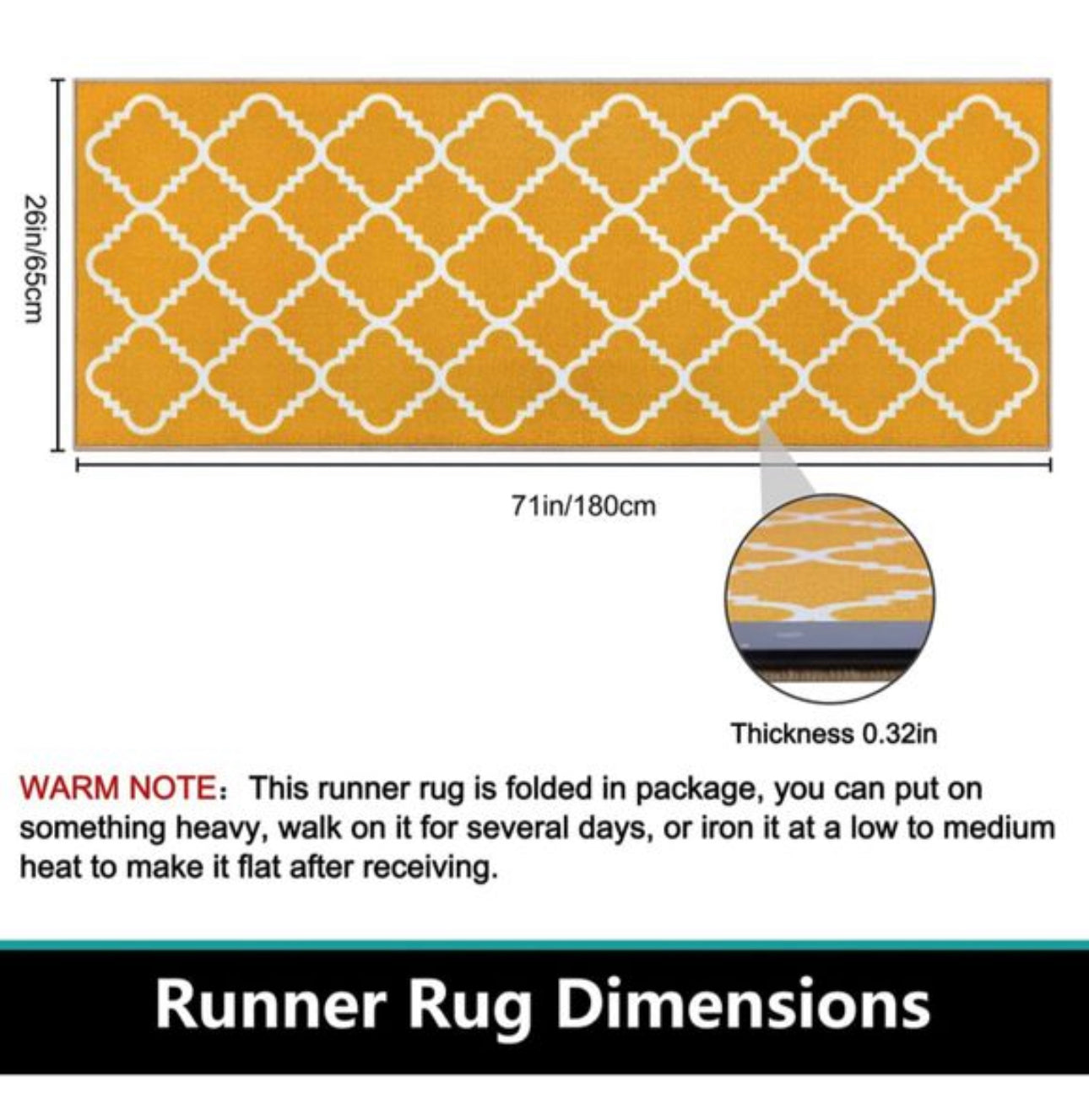Runner Rug for Hallways Non Slip 65x180cm yelow/grey