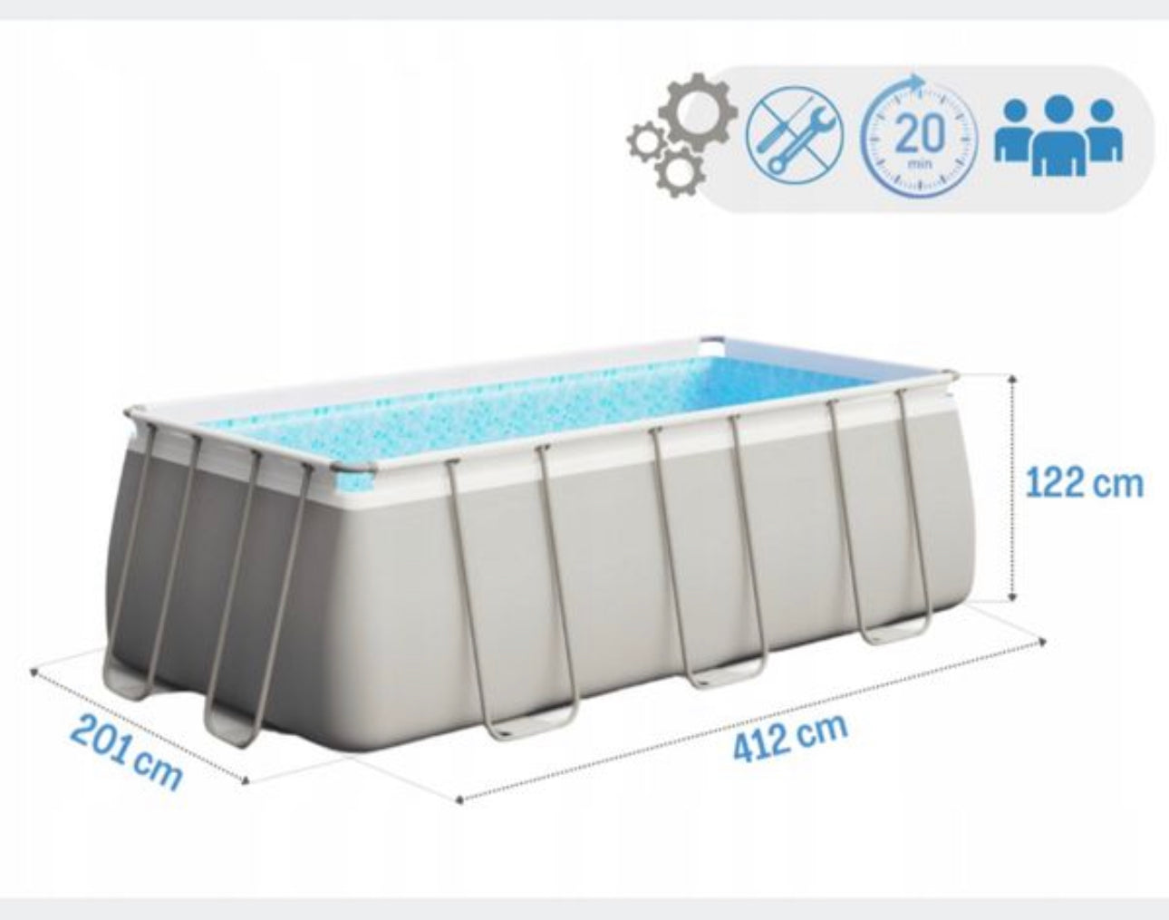 19-in-1 set Rectangular pool 412 x 201 cm