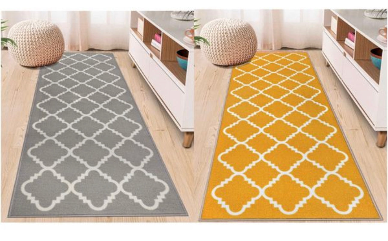 Runner Rug for Hallways Non Slip 65x180cm yelow/grey