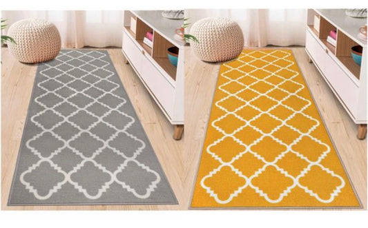 Runner Rug for Hallways Non Slip 65x180cm yelow/grey