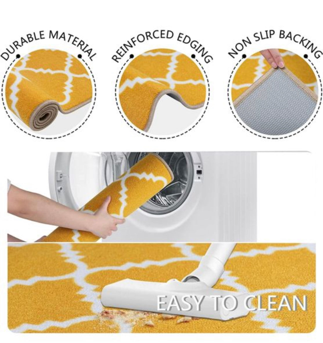 Runner Rug for Hallways Non Slip 65x180cm yelow/grey