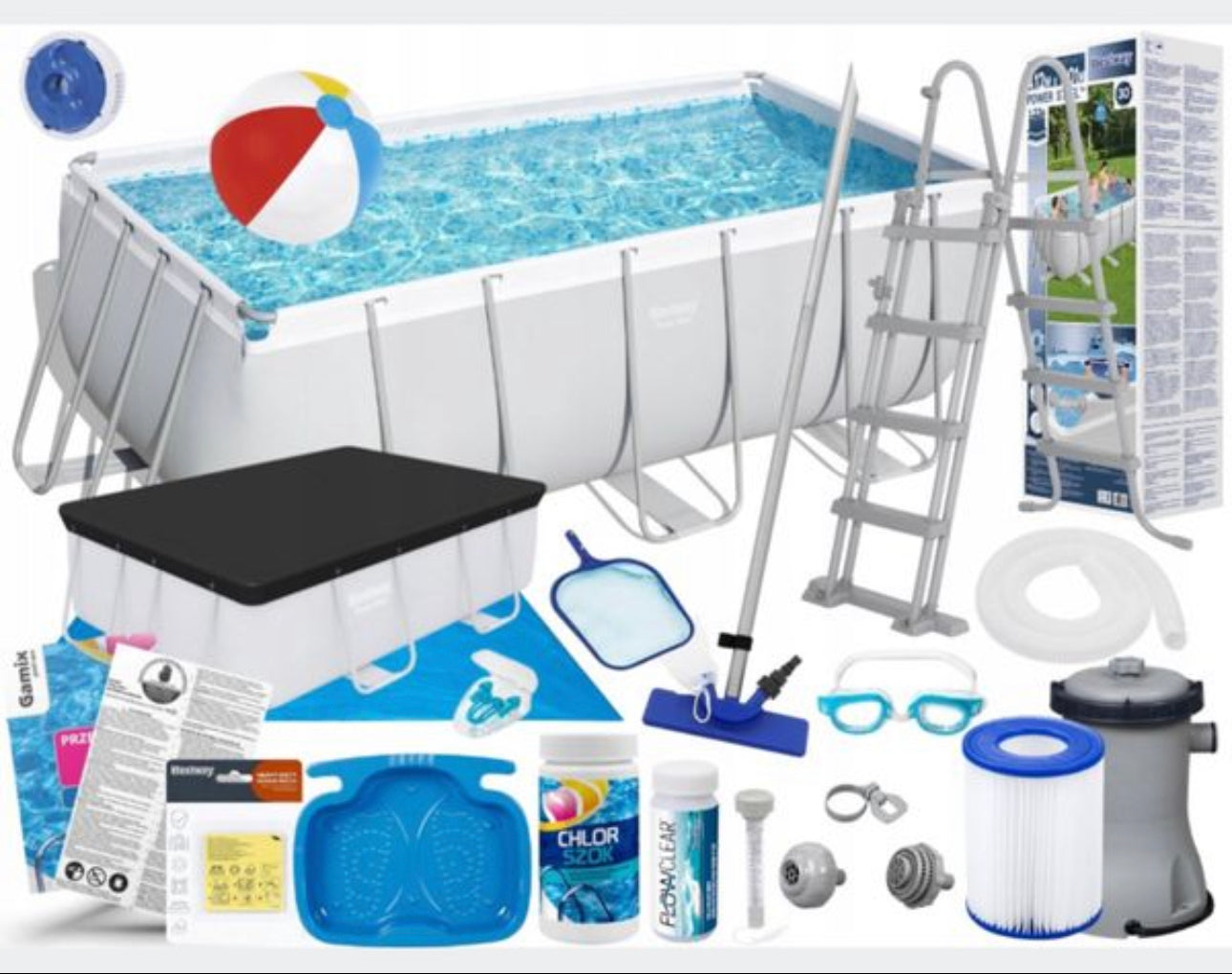 19-in-1 set Rectangular pool 412 x 201 cm