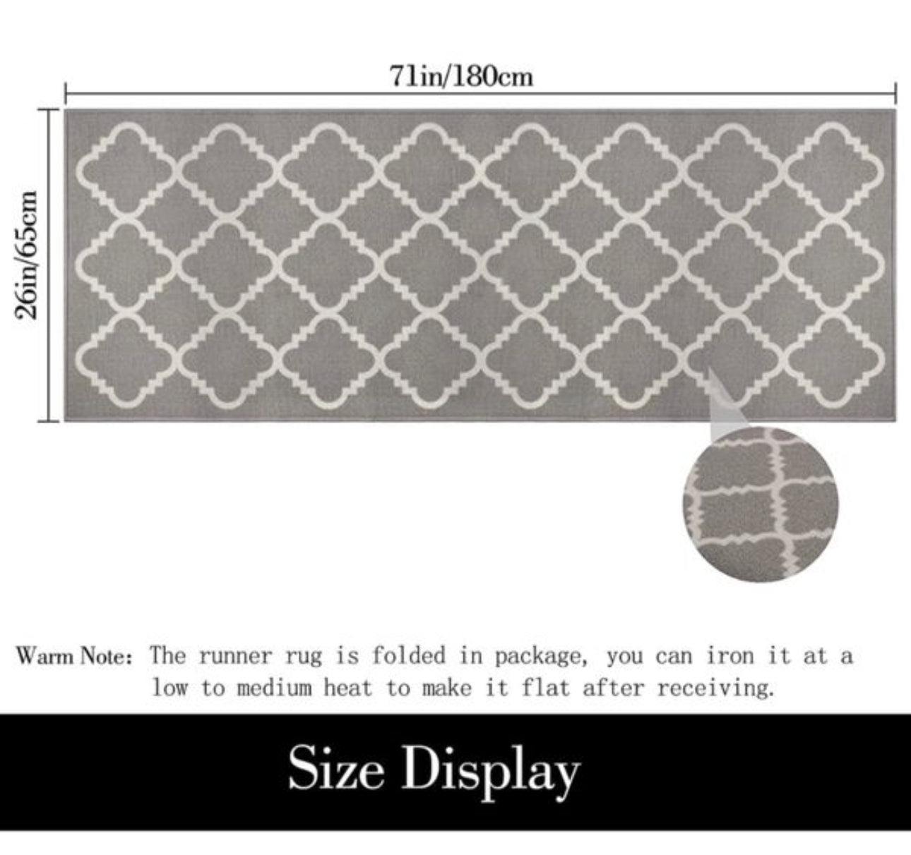 Runner Rug for Hallways Non Slip 65x180cm yelow/grey