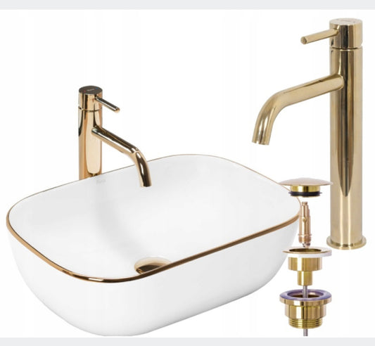 All in one set washbasin+tap+plug