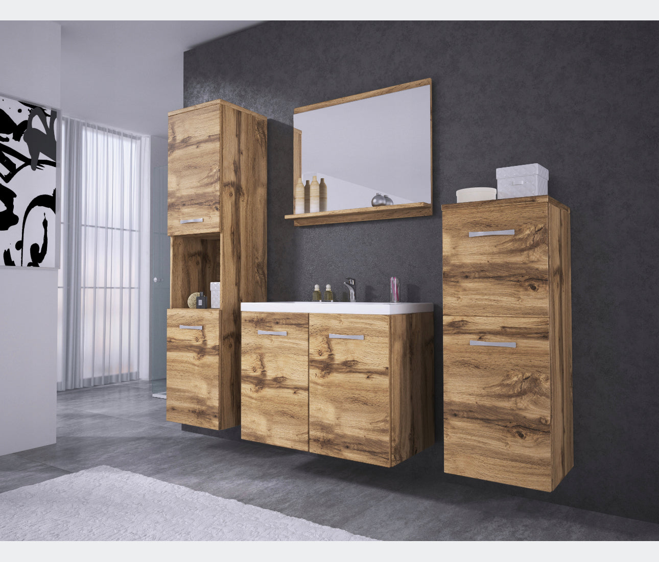 All in one set washbasin+bathroom furniture+mirror