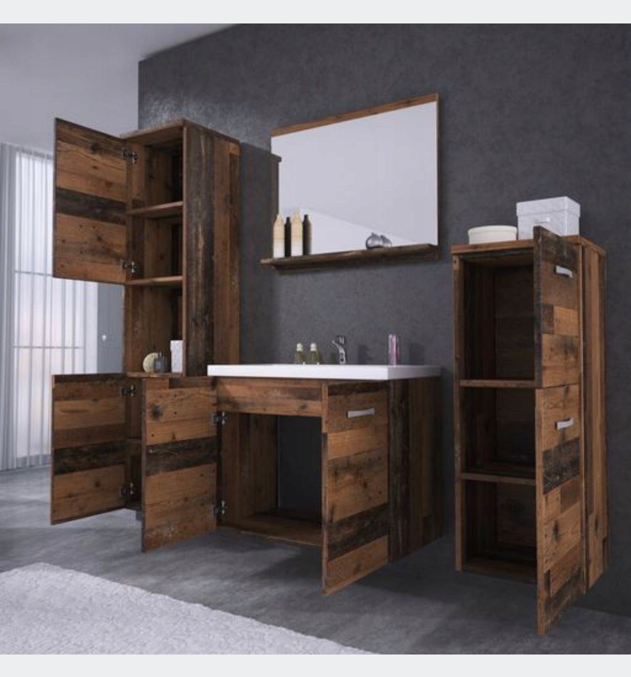 All in one set washbasin+bathroom furniture+mirror