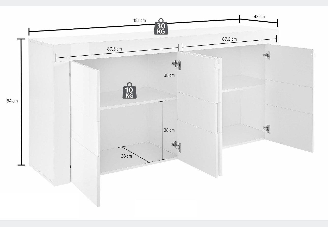 Beauty 4-door chest of drawers, white gloss lacquer + concrete look