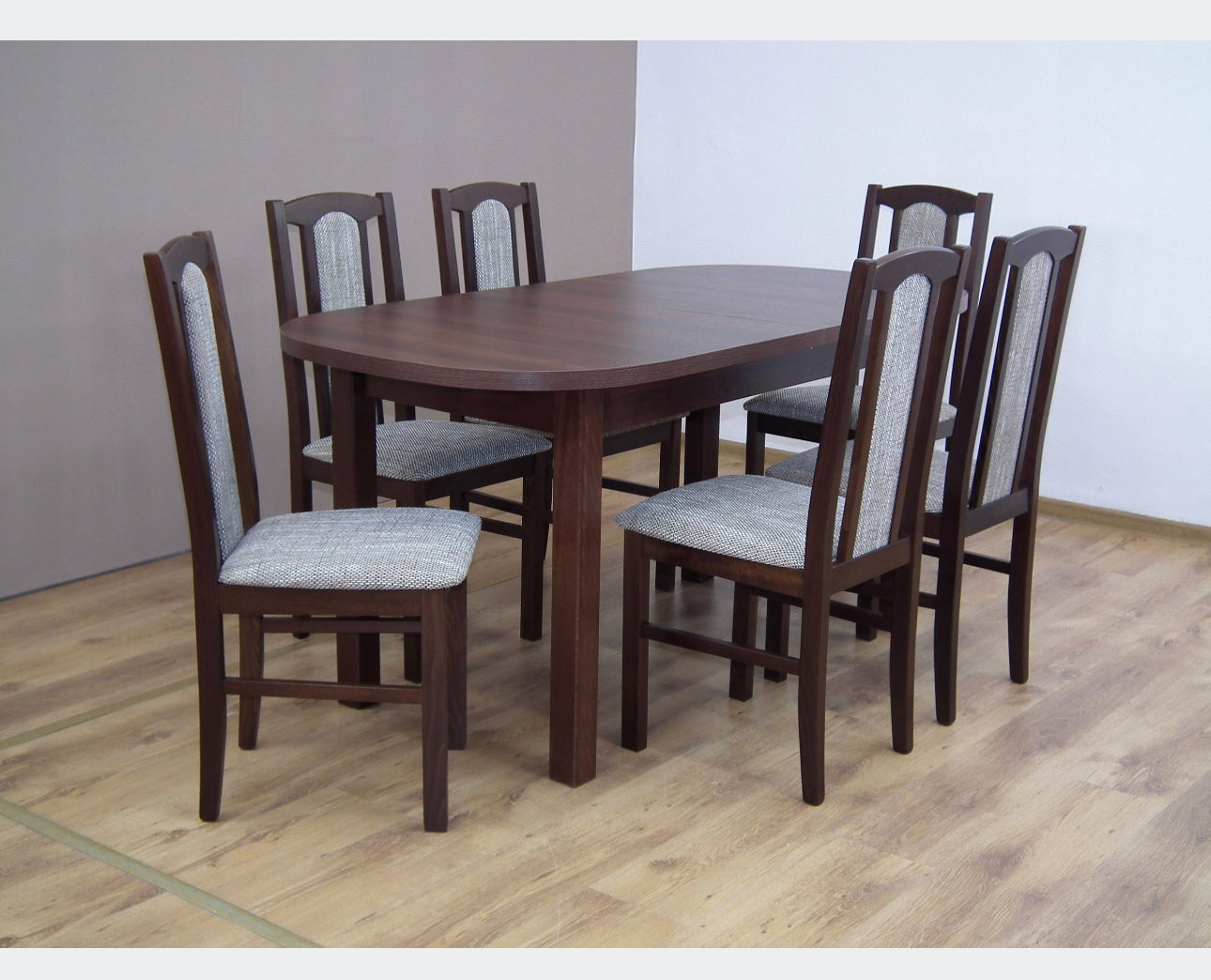 Set of round table 160 x 80 cm + 6 chairs