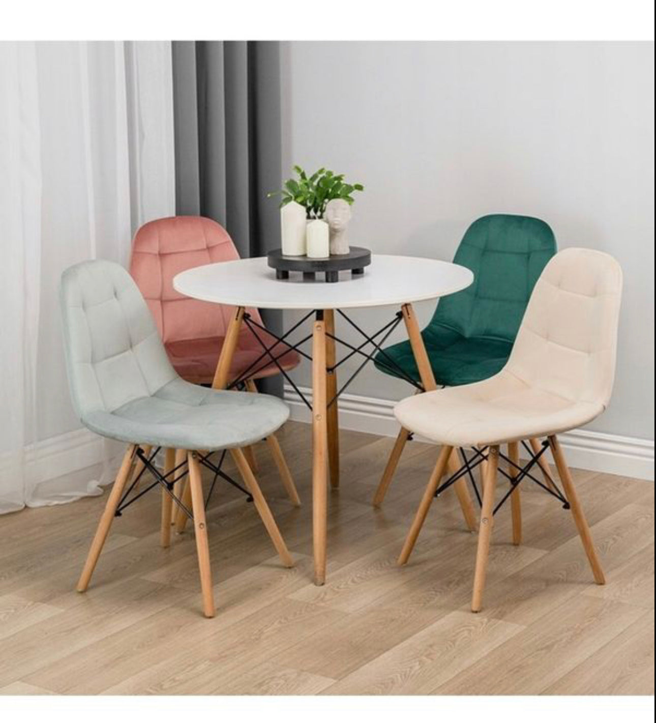 4x QUILTED velour upholstered CHAIR