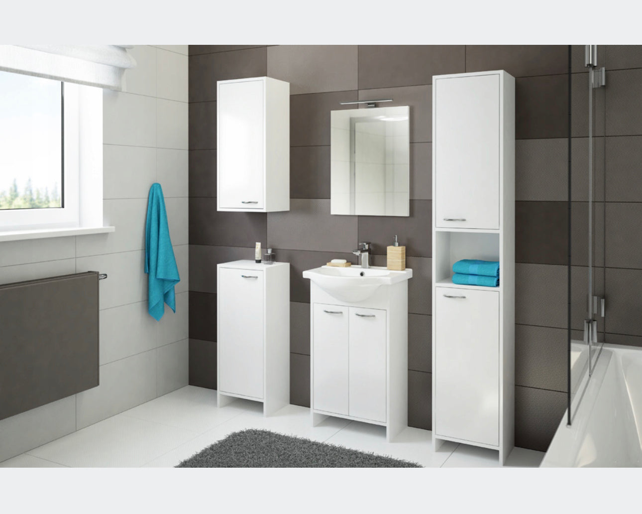 All in one set washbasin+cabinet+tap+siphon