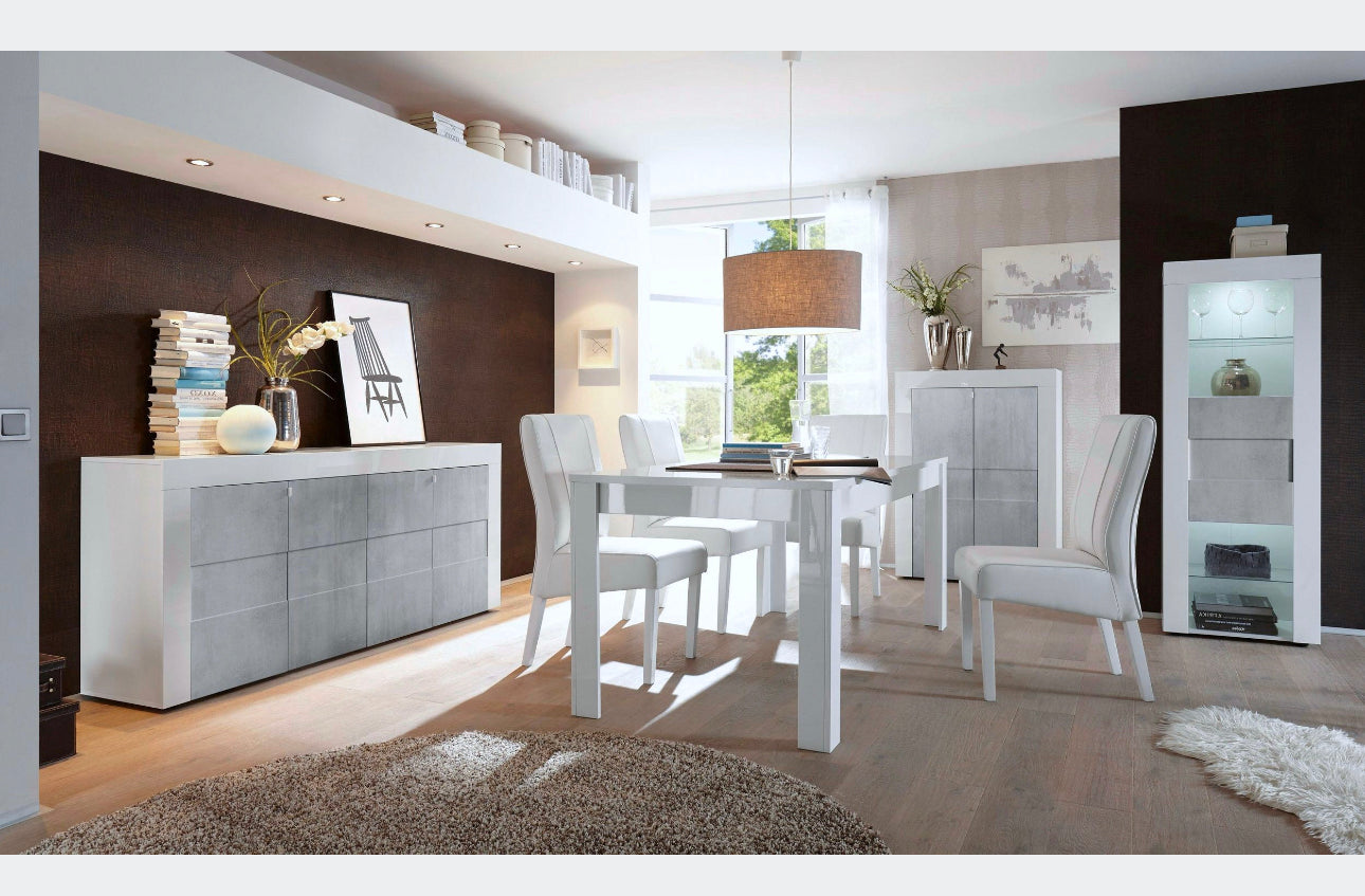 Beauty 4-door chest of drawers, white gloss lacquer + concrete look