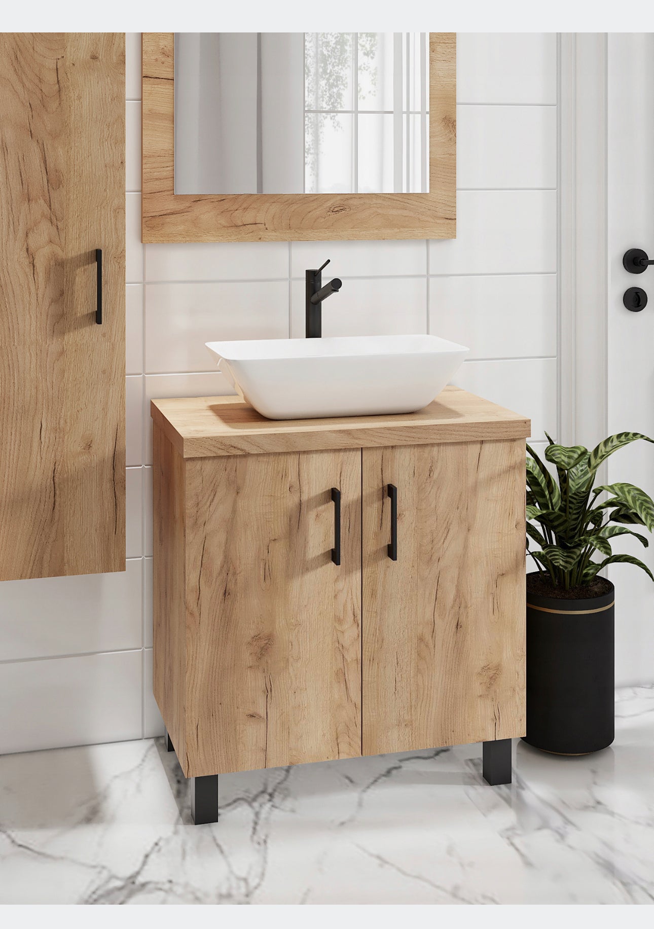 A set of bathroom cabinet + washbasin