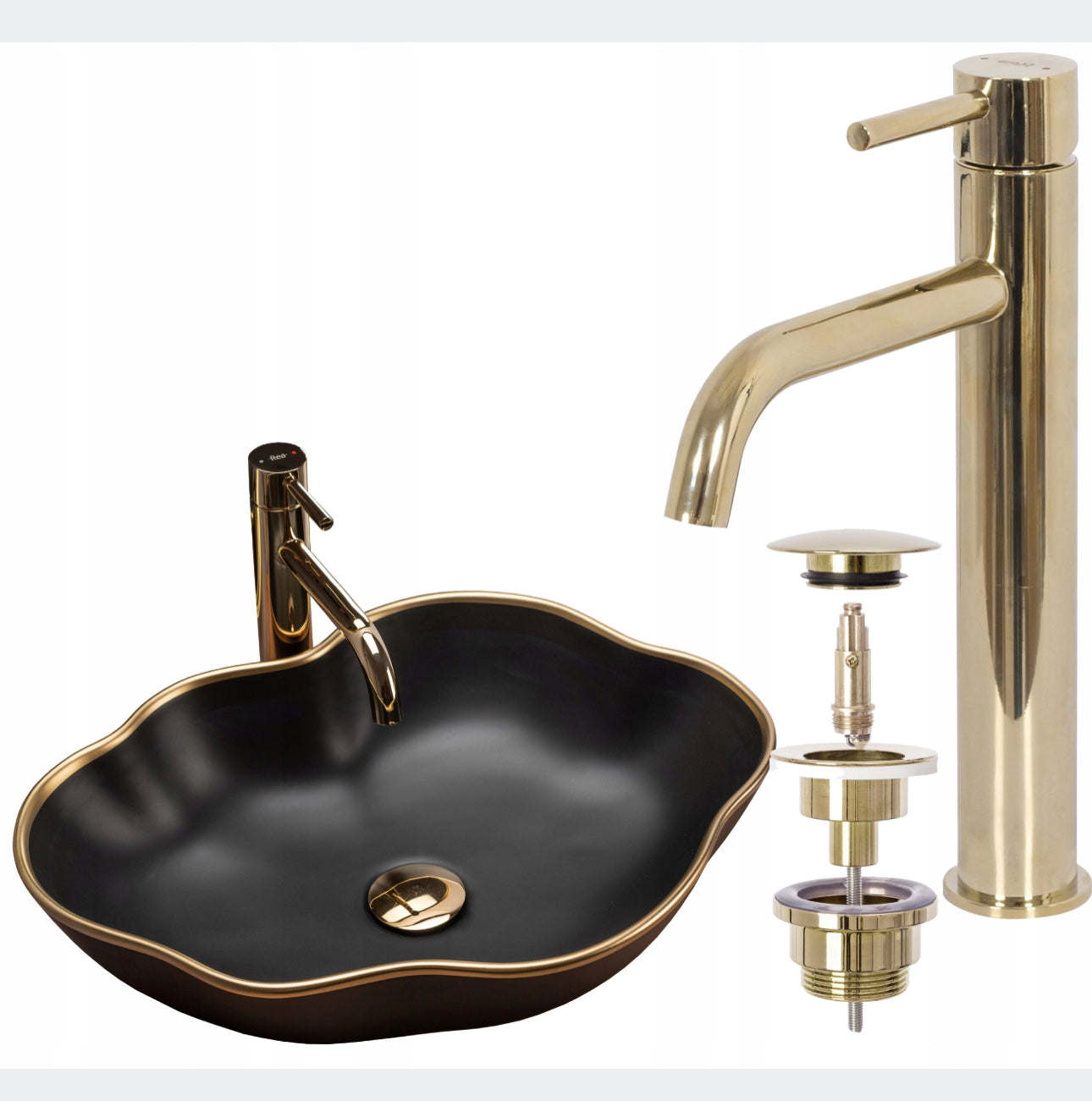 All in one set washbasin+tap+plug