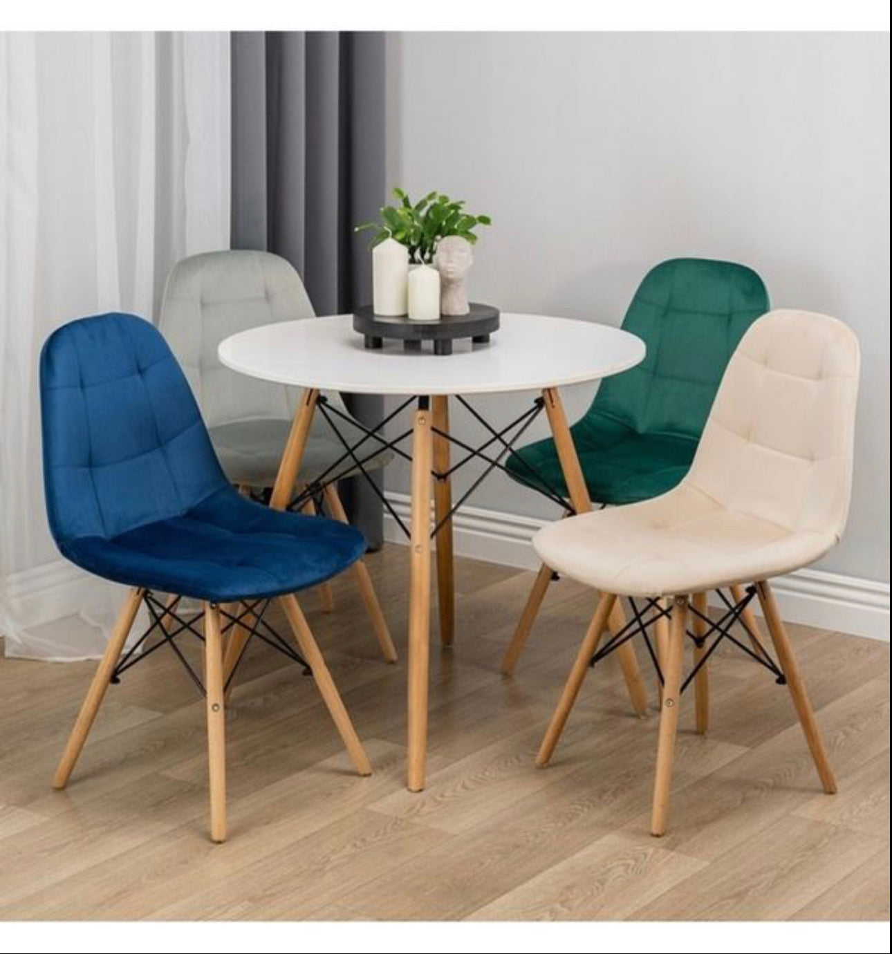 4x QUILTED velour upholstered CHAIR