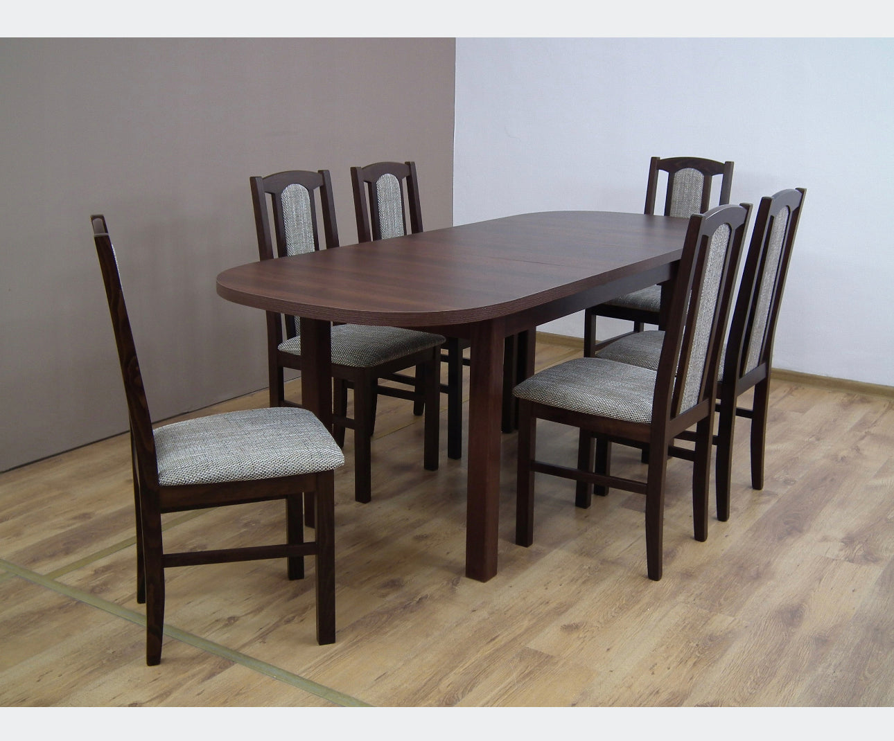 Set of round table 160 x 80 cm + 6 chairs