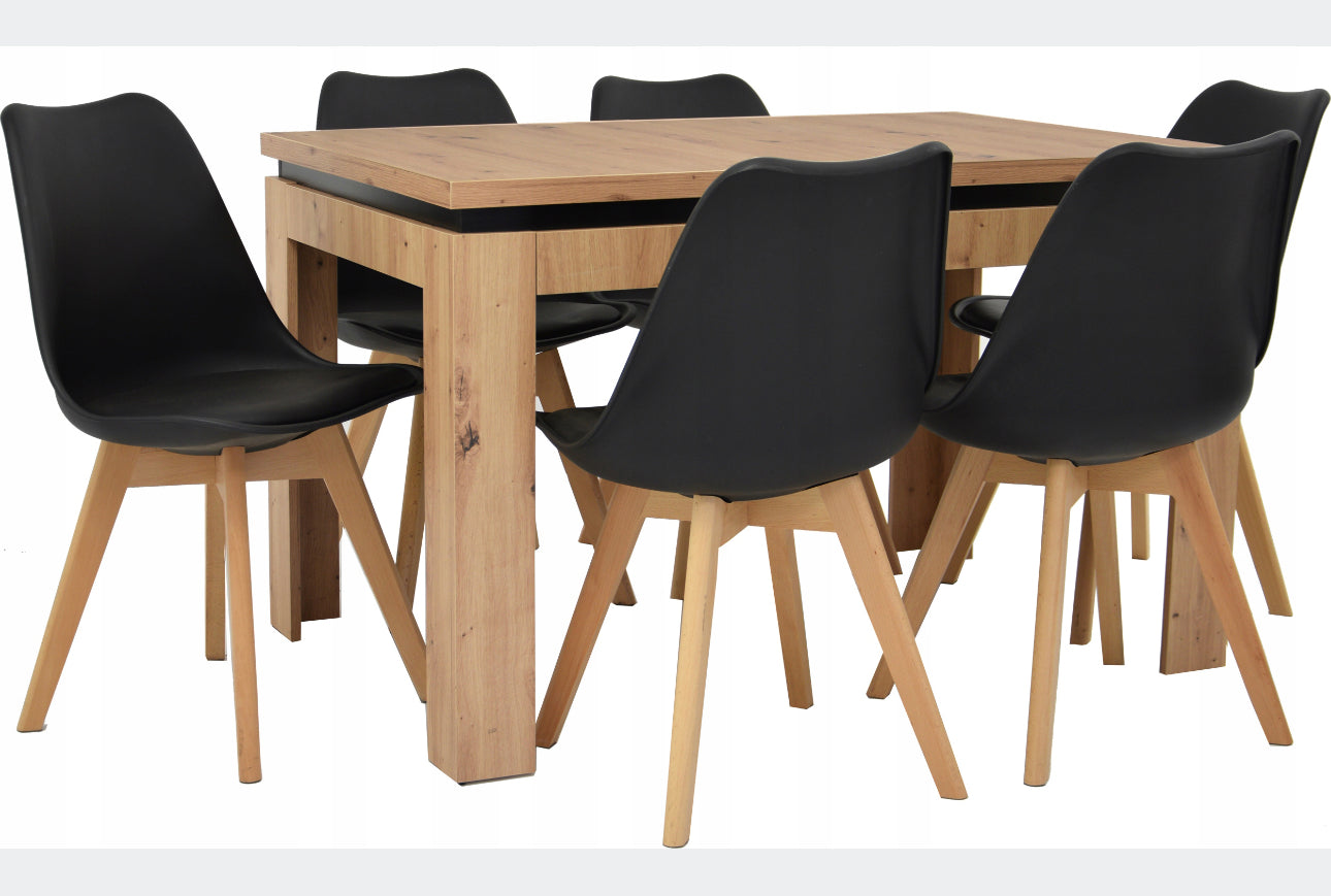Complete table rectangular 120 x 80 cm chairs 6 pieces
