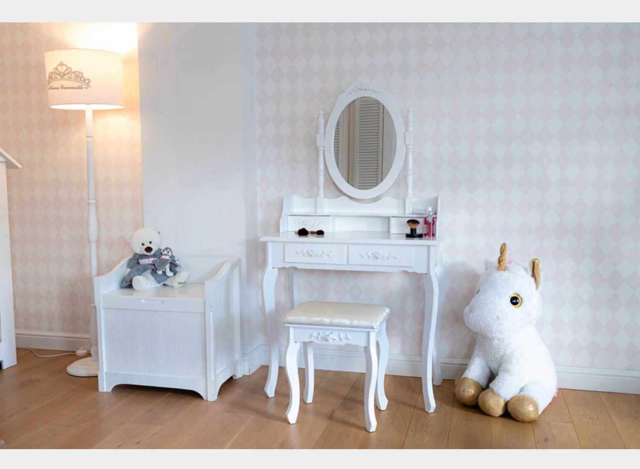 COSMETIC DRESSING SET with mirror white + STOOL