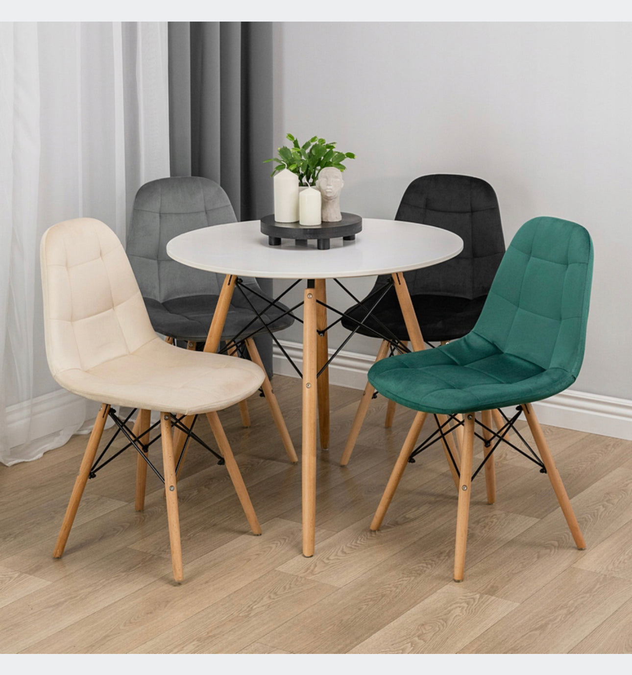 set of 4 chairs and a table